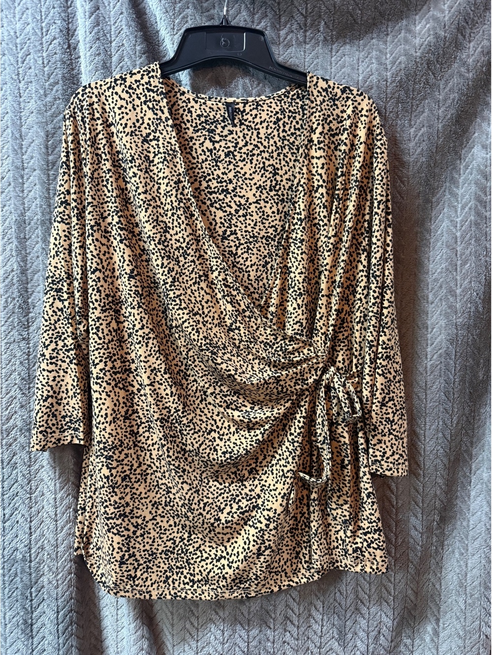 Massini Women's 2X Brown and Black Animal Print Wrap Blouse